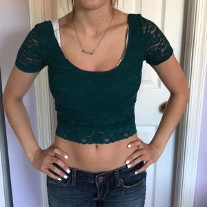 Green Lace Crop Top
